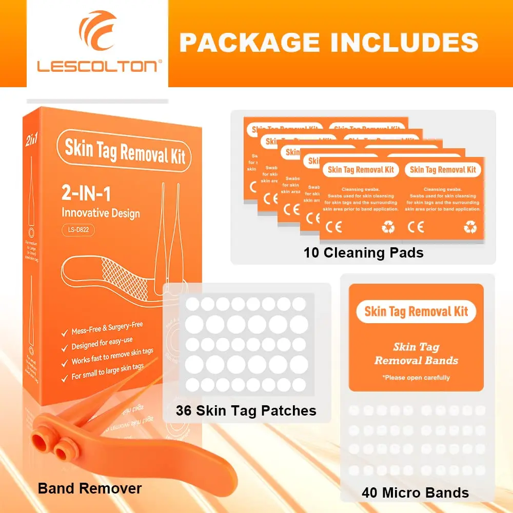 Orange Set Skin Tags Removal Kit Home Use Mole Wart Remover Equipment Micro Skin Tag Treatment Tool Easy To Clean Skin Care Tool