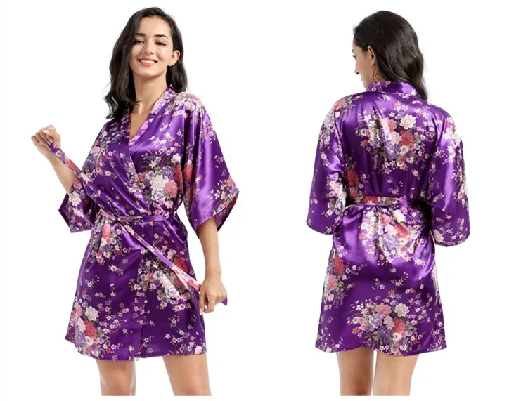 
Women Floral Satin Robe Bridal Dressing Gown Wedding Bride Bridesmaid Kimono Sleepwear 