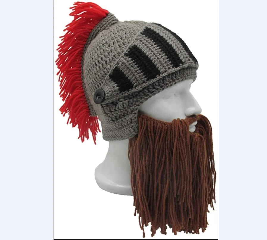 Beard Hat Beanie Knit Original Barbarian Warrior Halloween with Viking Horns Bearded Caps Windproof for Men & Women Tentacle Cro