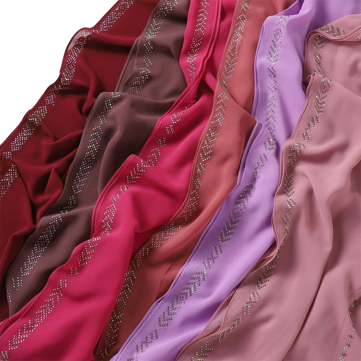 HANOU Wholesale Pearl Chiffon Long Scarf Shawls Turkish Dubai Women Muslim Rhinestone Crystal Chiffon Hijab