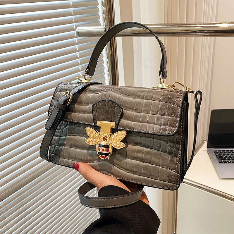 Factory Famous Designer Branded Bee Purse 2023 Trendy Lady High Quality Stone Pattern Luxury Purse Handbag