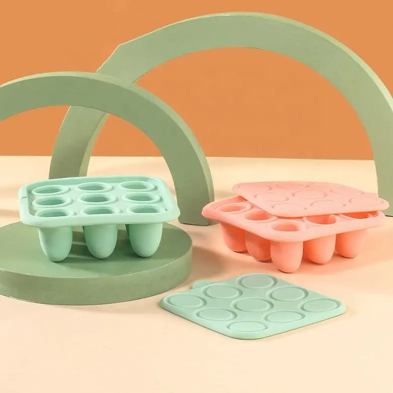 New Design BPA Free Nine Grid Silicone Food Segmentation Storage Device Fruit Mud Liquid Setting Mold Ice Grid