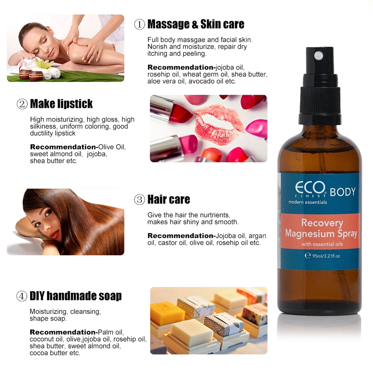 Factory price wholesale bulk Skin Care 100% pure natural organic cold pressed Recovery Magnesium Spray -826361