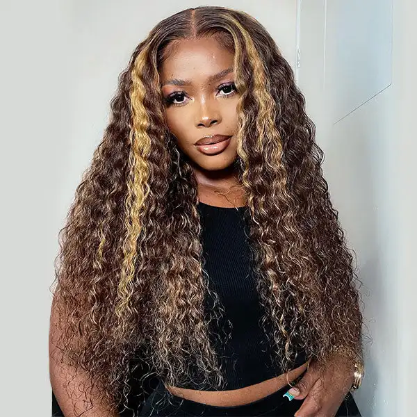 Brazilian Virgin Hair Glueless Piano Color Highlight Straight Wig Wholesale Ombre Brown Human Hair Pre-cut Lace Front wigs