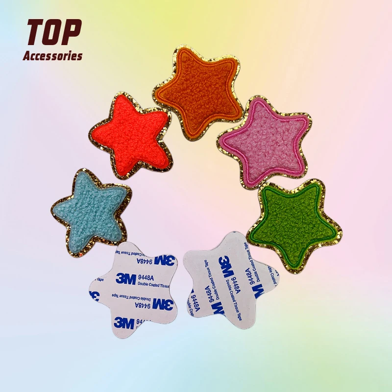 Sticker Self-adhesive Chenille Multicolored Colorful Star Embroidery Patches
