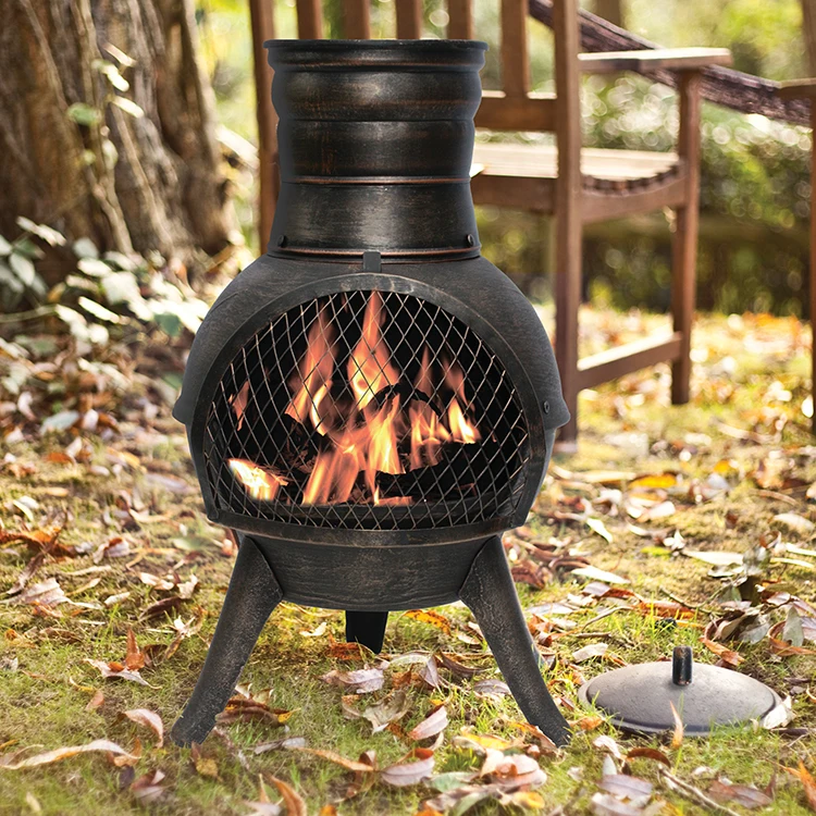 Garden smaller cast iron chiminea with steel flue