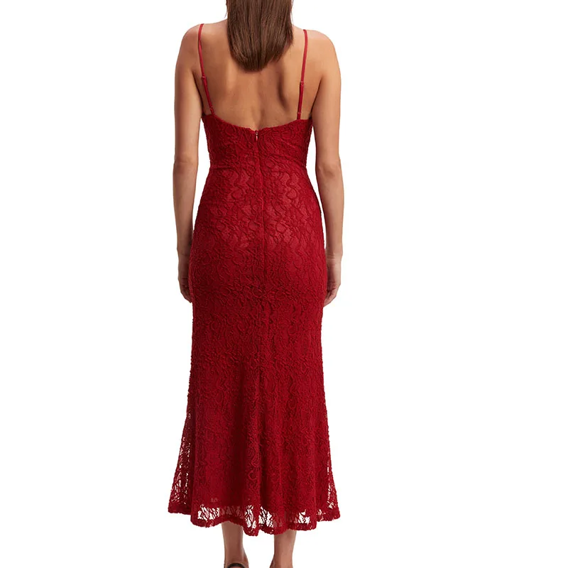 Wholesale Trend Party Square Neck Romantic Lace Sleeveless Mermaid Elegant Midi Women Long Dresses