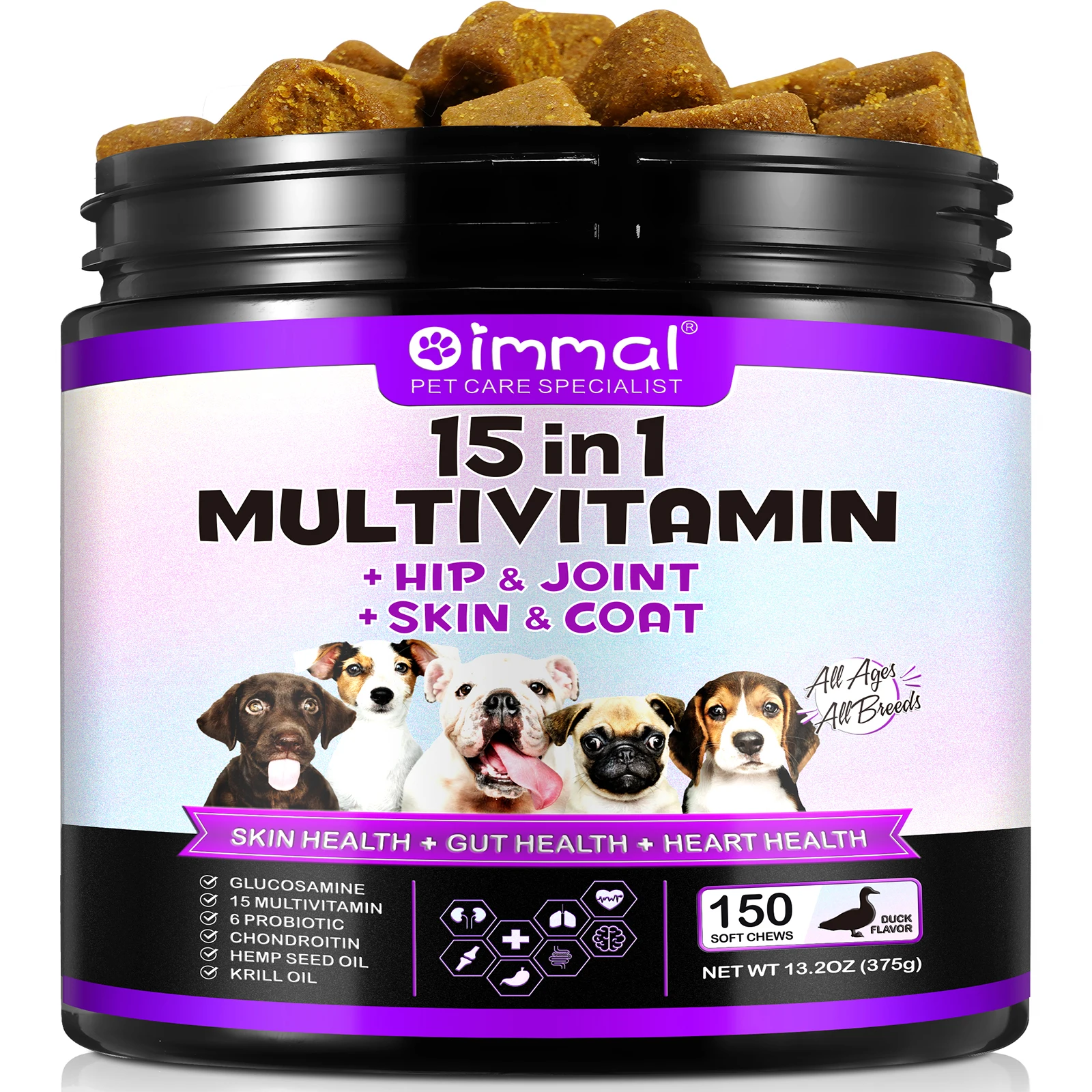 OIMMAI immunity digestion joint heart health support pet supplement soft chew dog 15 in 1 multivitamin pet vitamin supplement