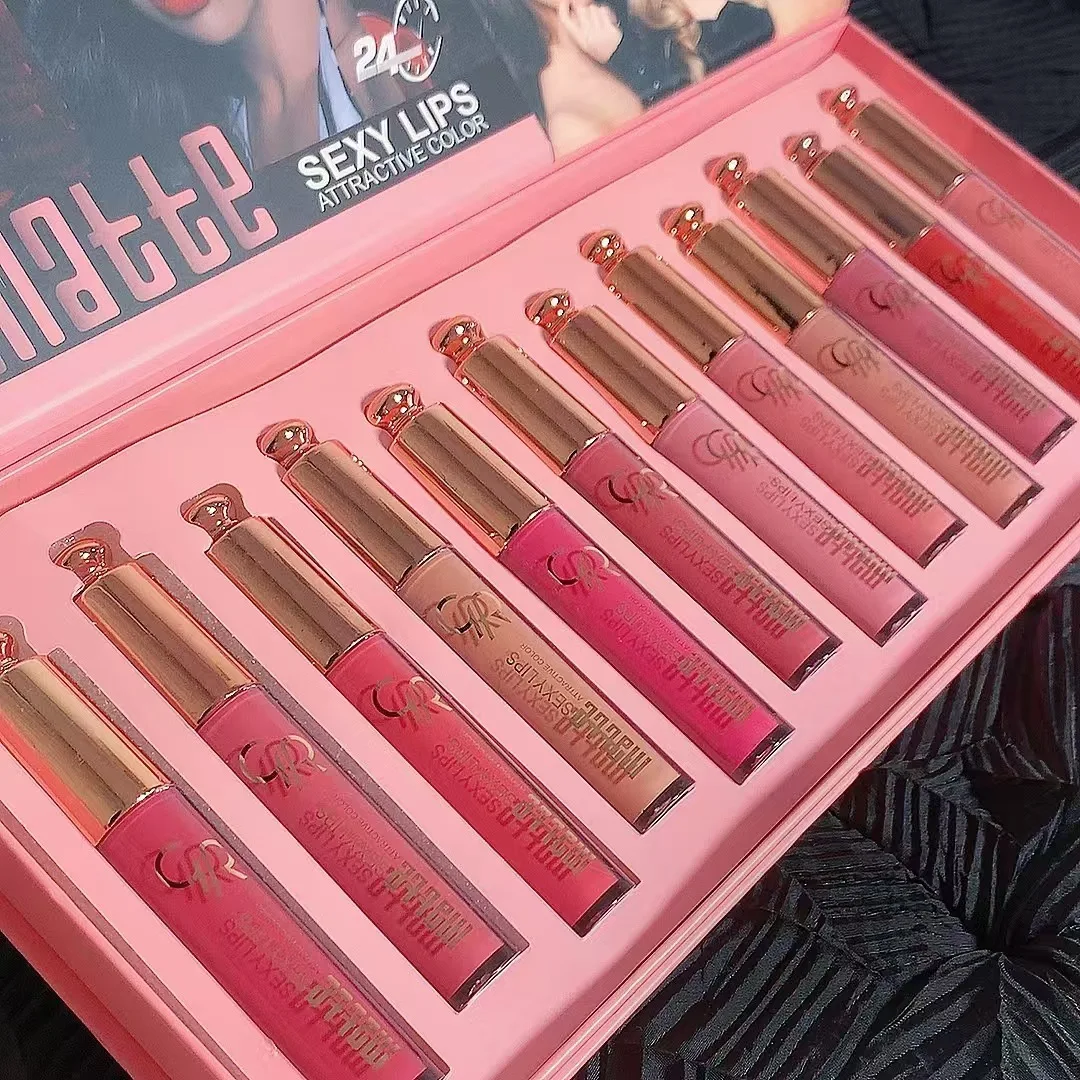Bestselling 12 color glossy lip gloss set matte velvet European and American makeup lip gloss spot wholesale