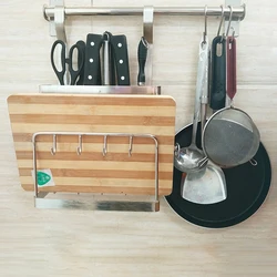 Kitchen Wall-Mounted Holder Stainless Steel Knife Cutting Board Rack