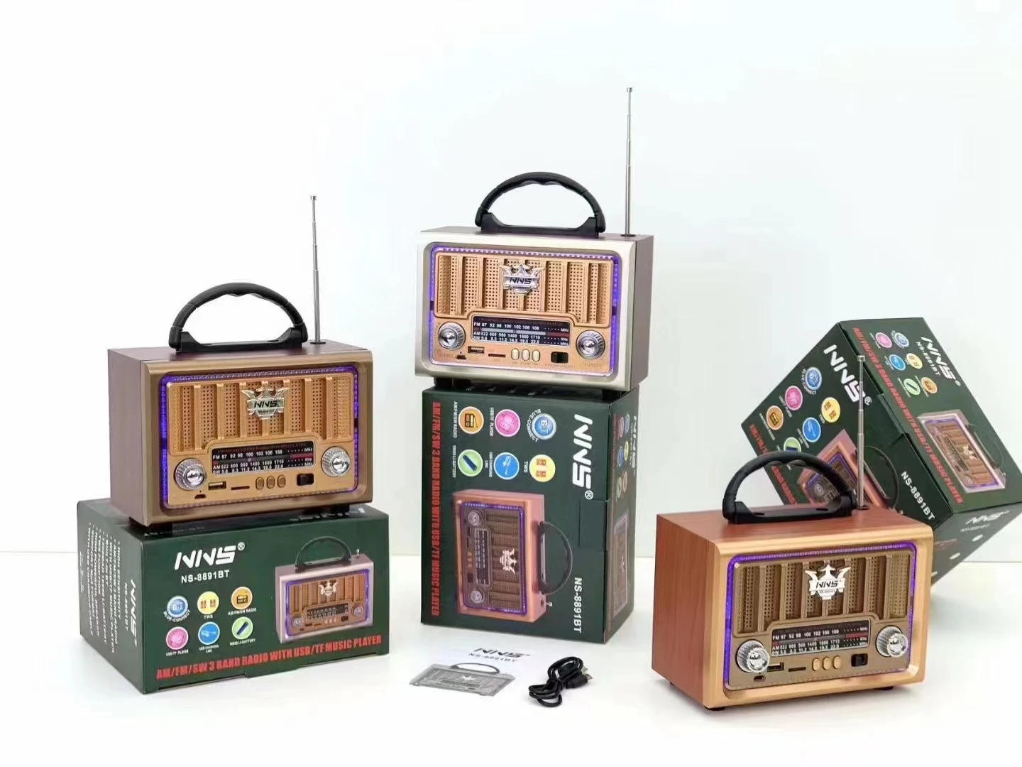 USB Rechargeable  am fm radio With USB TF MP3  Karaoke radio speaker with  RGB light  NS-8891BT