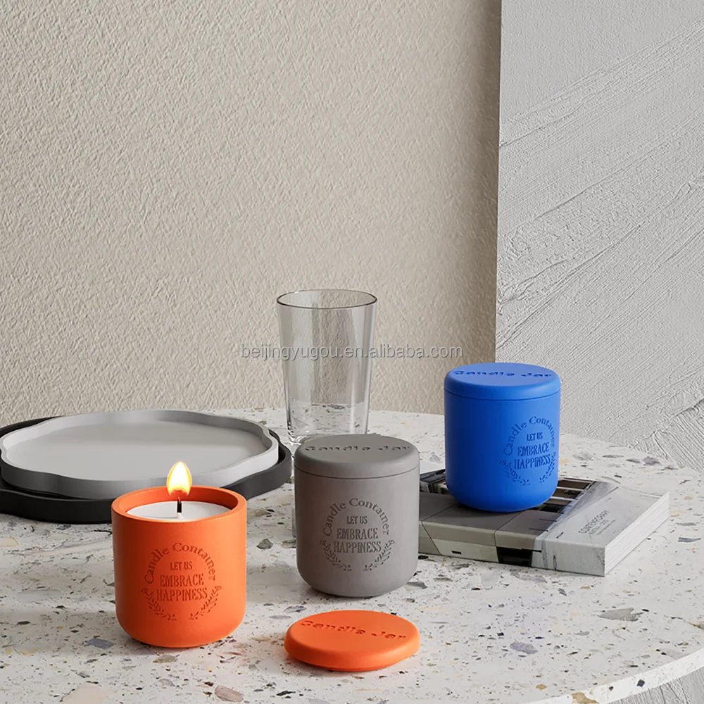 12oz Multicolor Candle Jars With Lids Custom Logo Heat-Resistant Concrete Ceramic Decorative Candle Jars For Home Hotel Bars