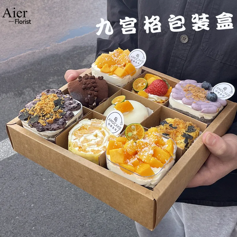 Aierflorist 2023 Hotselling Lattice Dessert Packaging Box Fruit Packing Box Mousse Cup Cake Pastry Packaging Boxes Food Fashion