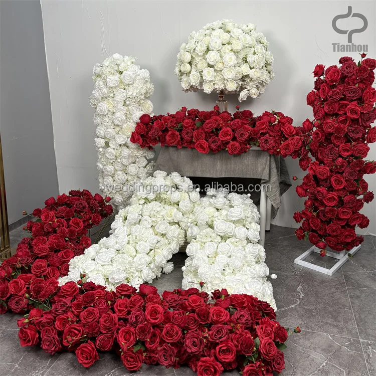 Red Flower Wedding Table Centerpiece Rose Hydrangeas Artificial Flower Decor for wedding event decoration