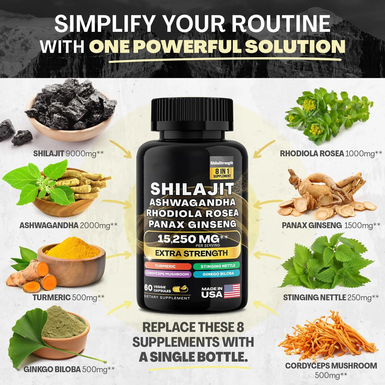 Чистые натуральные капсулы harvessted shilajit ashwagandha из региона Гималайса высокоактивные Биоактивные компоненты