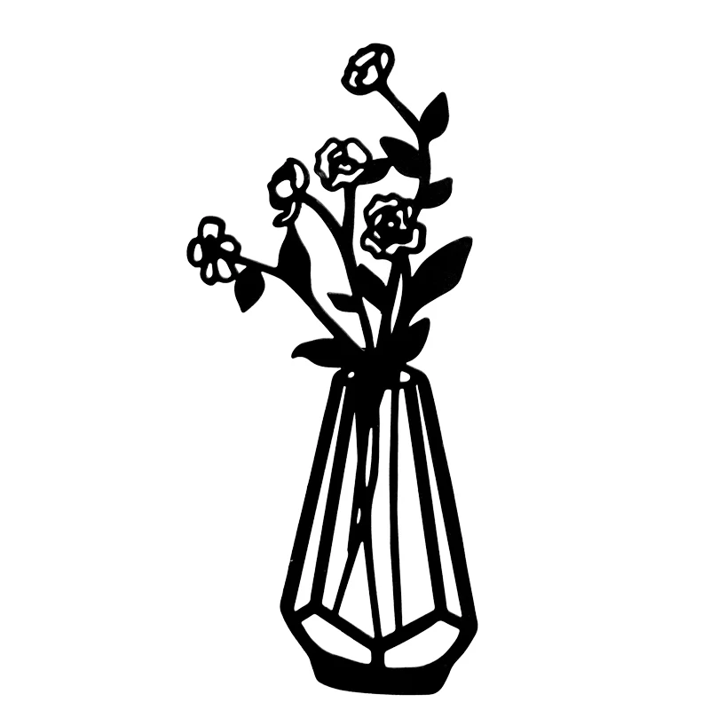 MR Classic Style Metal Black Wire Iron Flower Wall Decor Minimalist Vase Wall Art Floral Wall Sculpture for House Decor