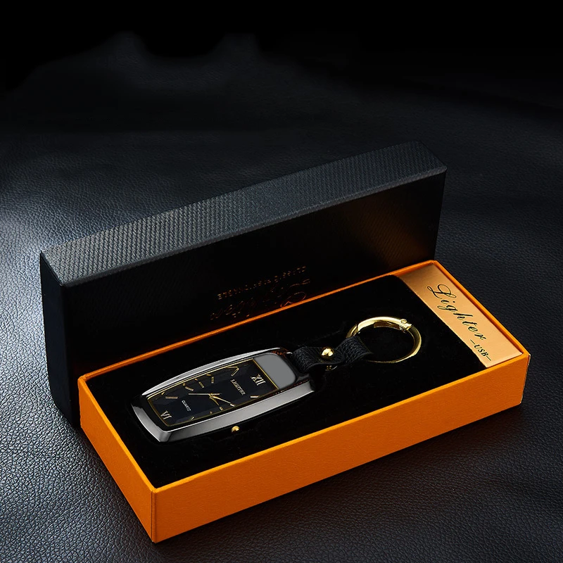 Оригинальная беспламенная многофункциональная ветрозащитная USB-зажигалка фонарик и часы Четыре в одном функциональный