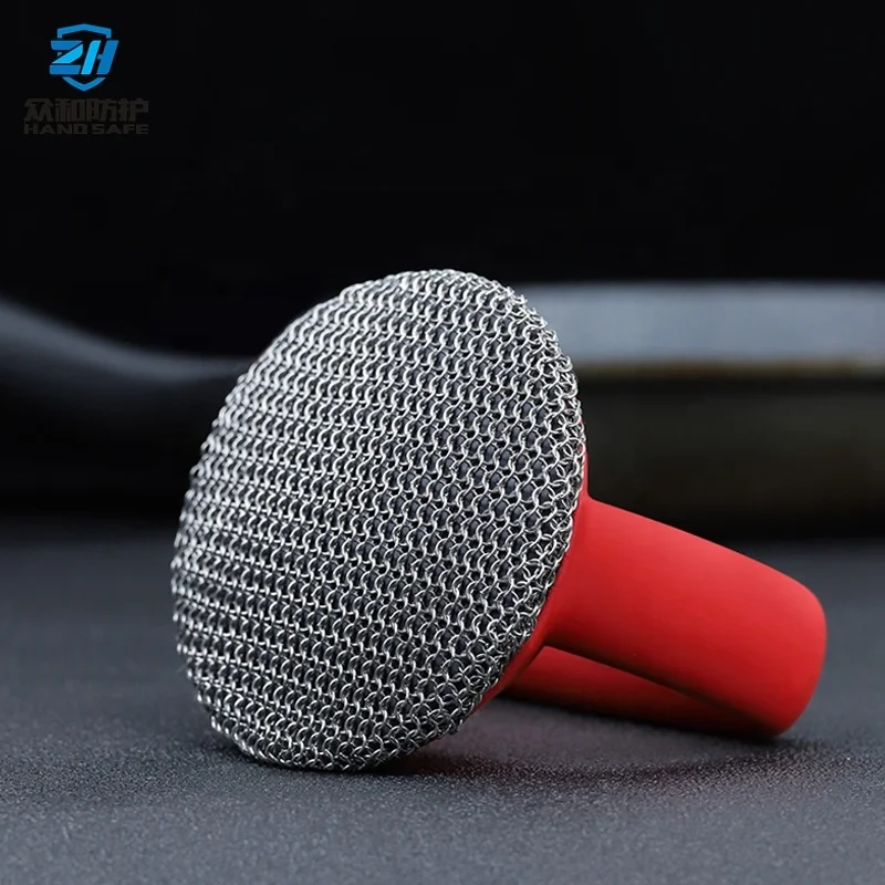 Stainless Steel Scrubber Kitchen Cookware BBQ Tools Cast Iron Skillet Brush Pot Cleaning Chainmail With Handle