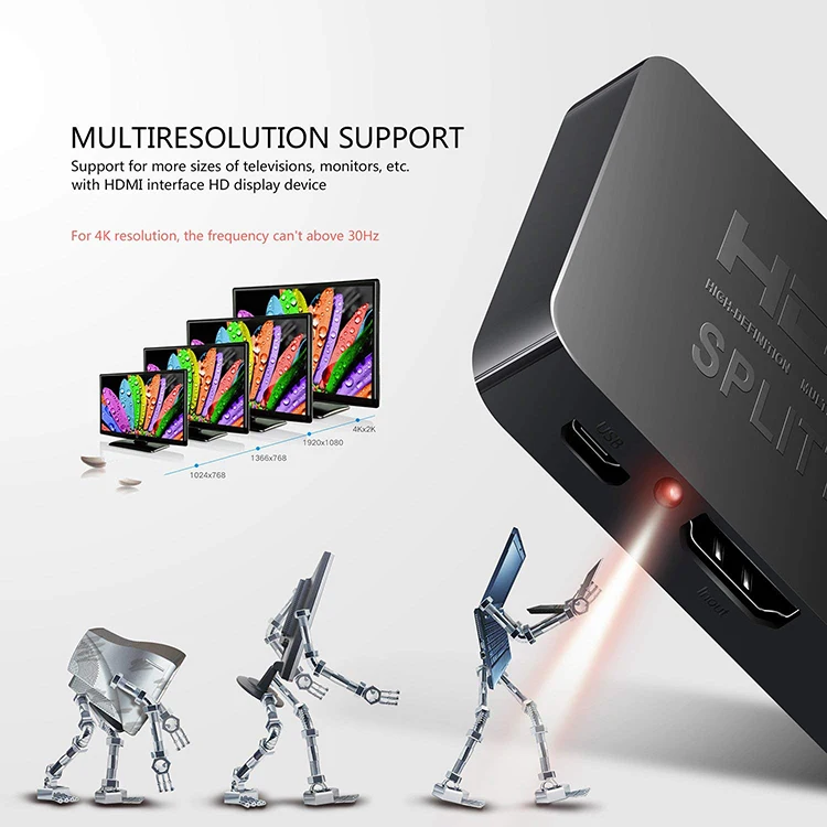 HDMI 1 4 сплиттер 1x2 в 2 выхода усилитель Коммутатор Концентратор поддержка 4KX2K 3D 2160p 1080p (HDMI