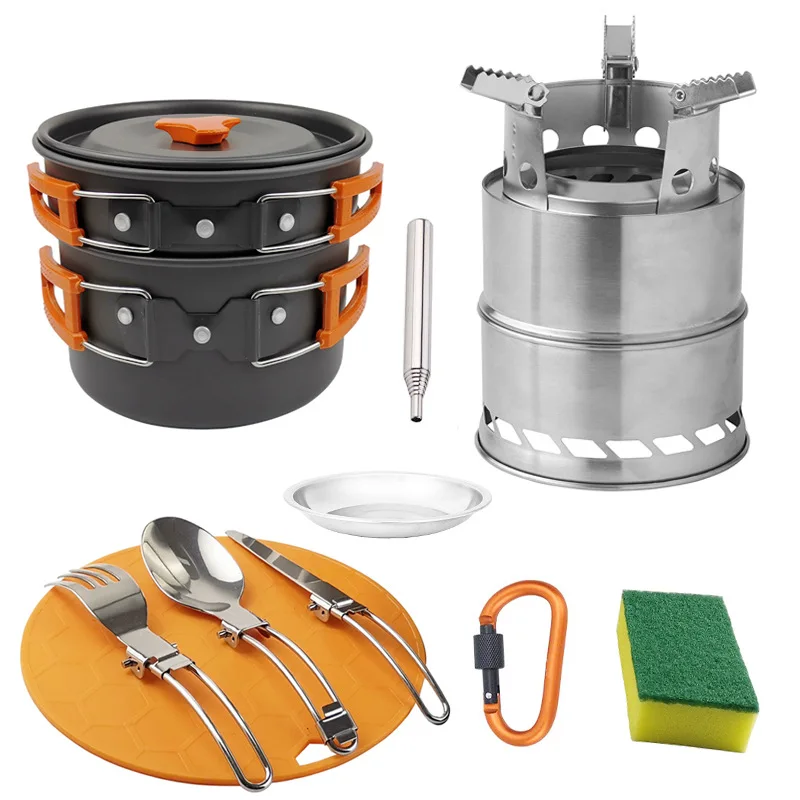 High Quality Portable Camping Cookware Set Durable Mini Folding Pot Aluminum Outdoor Camping Cookware Set with Storage Bag