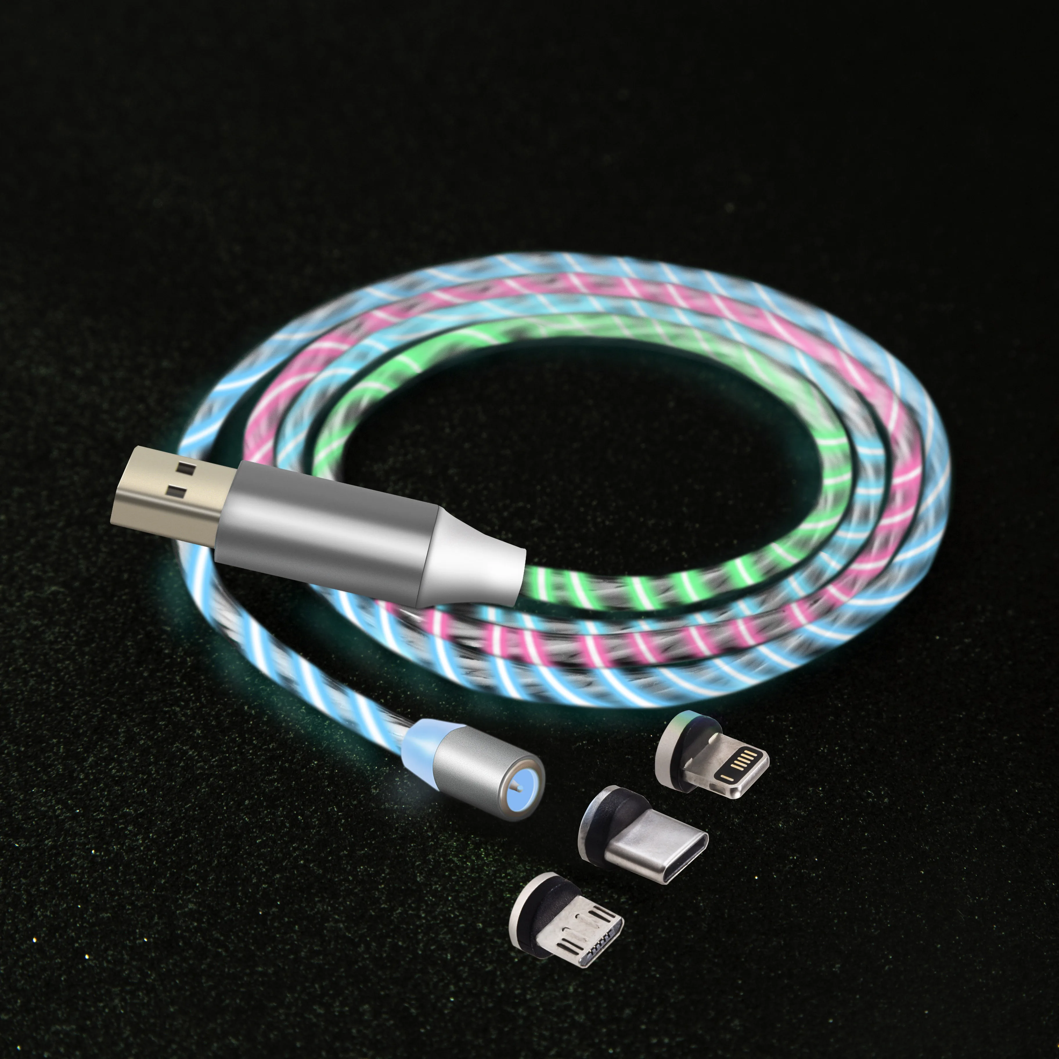 
CFT-M238 3 in 1 LED Light Magnetic Charging Cable Upgraded Nylon Braided Magnet USB Charger Cable for Samsung iPhone Charger 