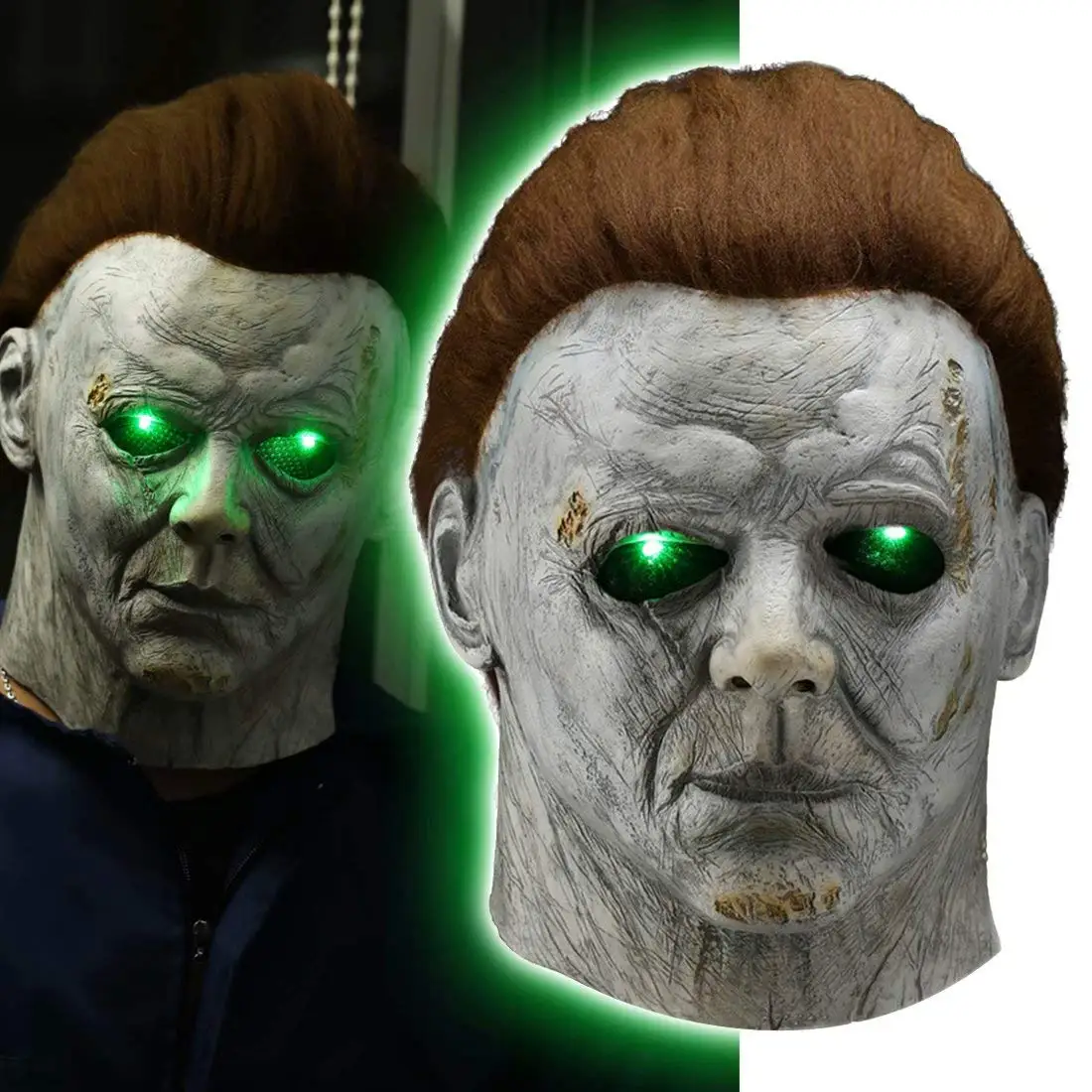 LED Light up Michael Myers Mask Scary Halloween Murderer Killer Mask Creepy Full Head Latex Mask Horror Cosplay Costume