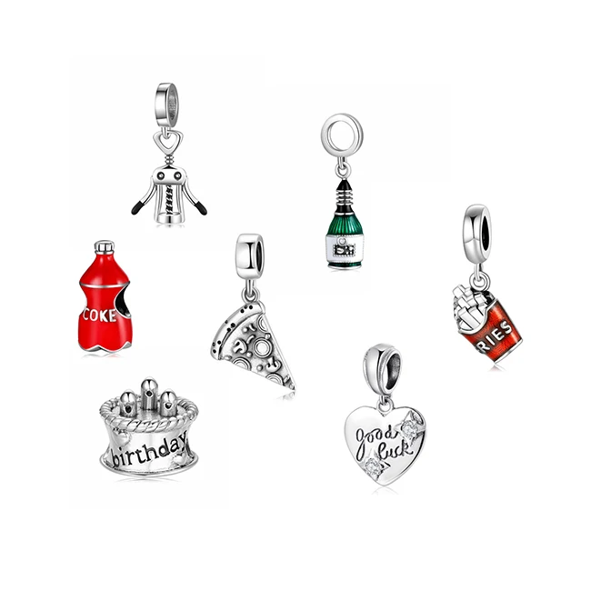 High Quality Best Selling Party Series Coke  Red Enamel Beads 925 Sterling Silver Pizza Charm Pendant Beads Fit Bracelet Jewelry