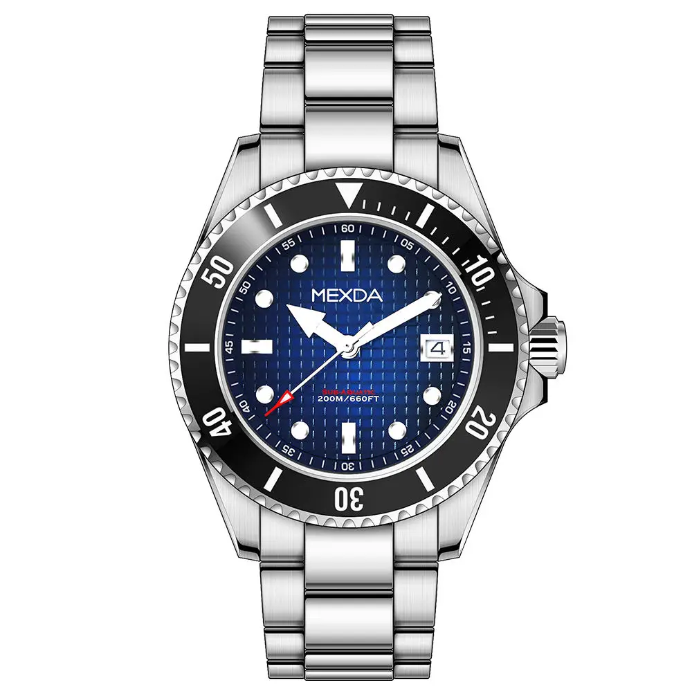 Mexda Analogue Watch Japanese Mechanical Movement Stainless Steel Case 10atm Waterproof Fashion Watch Sport Style Custom Logo