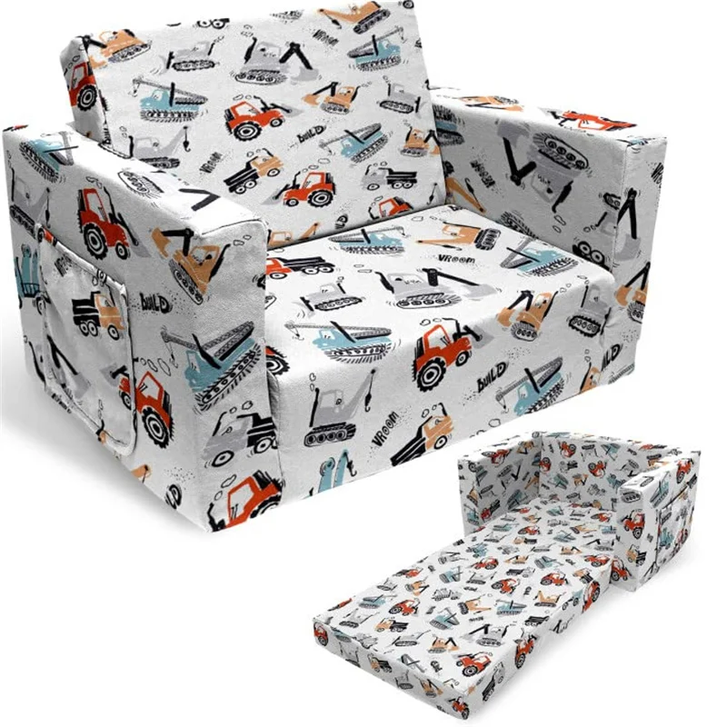 Детский диван для мальчиков и девочек 2 в 1, диван-трансформер, грузовик, экскаватор, автомобиль, детские стулья с принтом, диван-кровать