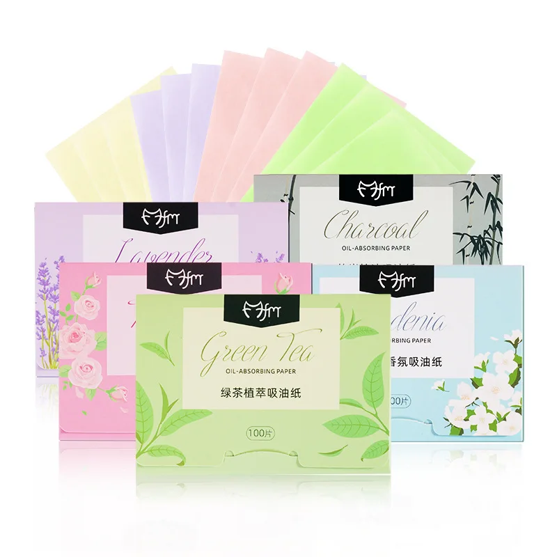 Custom Logo 100Pcs/Box Portable Oil Blotting Tissues Face Oil Absorbing Paper Multiflavors Oil Absorbing Sheets for Traveling
