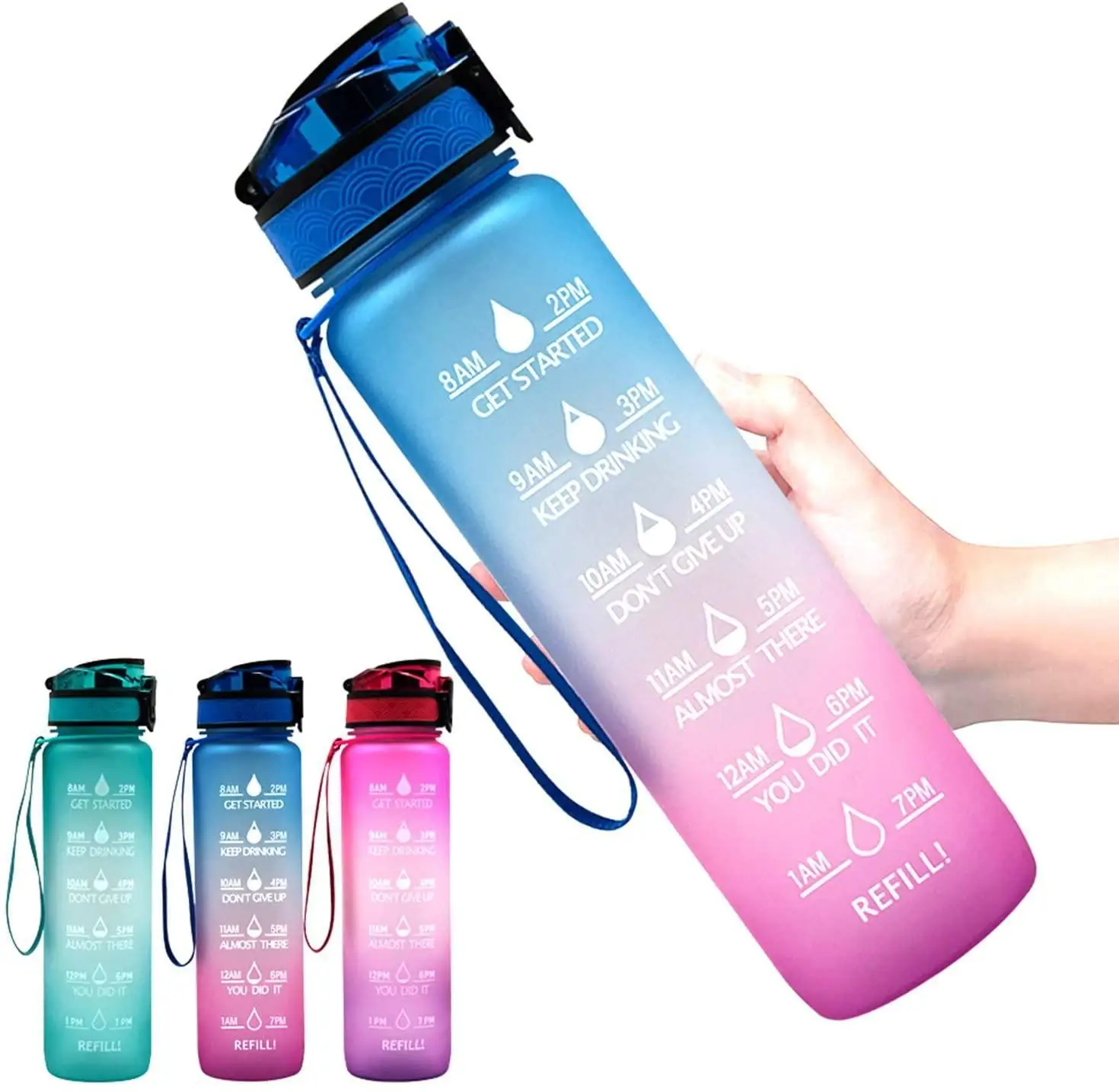 Custom Logo Plastic Portable BPA Free Reminder Tracker 32 oz 32oz Drinking Sport Motivational Water Bottle With Time Marker