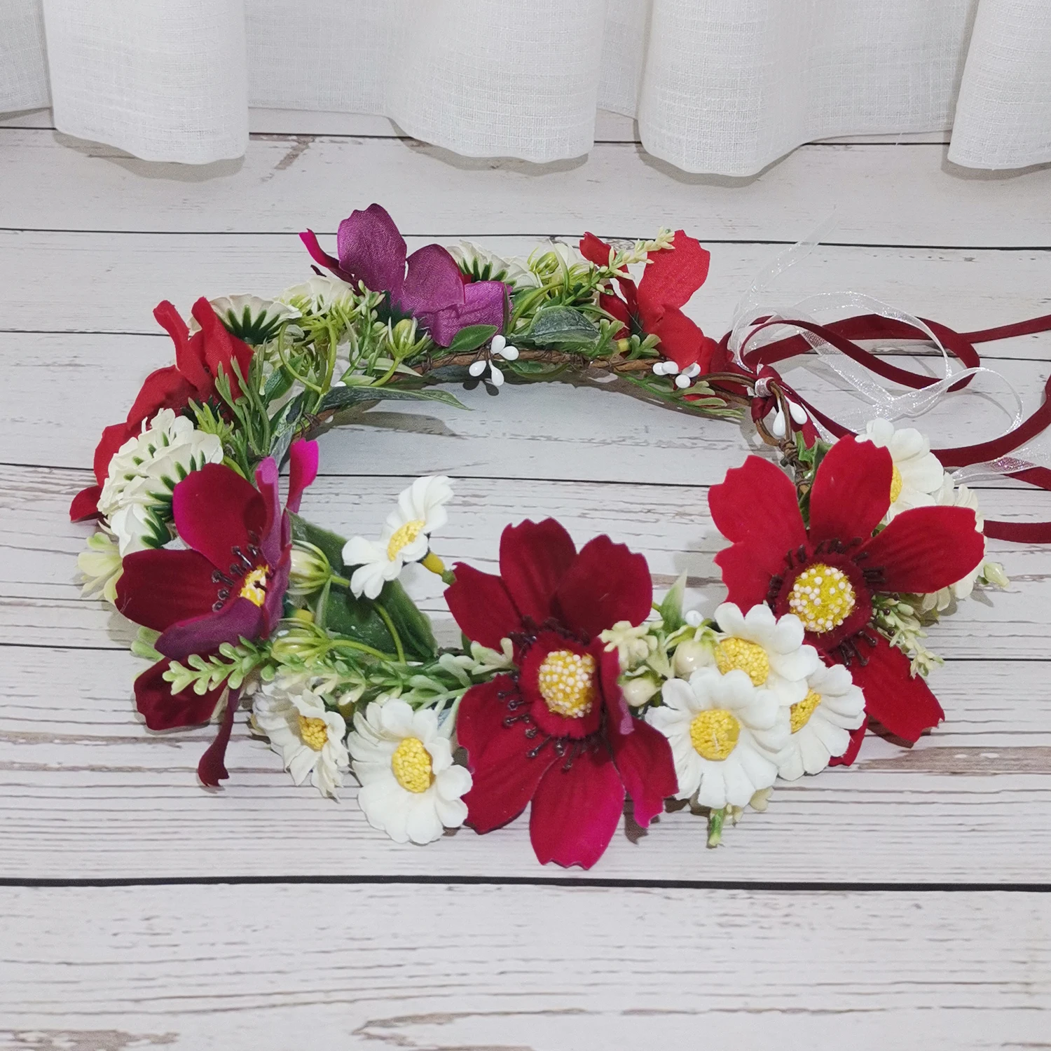 Artificial Rambutan Crown Bugundy Floral Festival Greenery Hair Crown Flower Headband Bridal Hair Ornaments Rose Floral Hairband