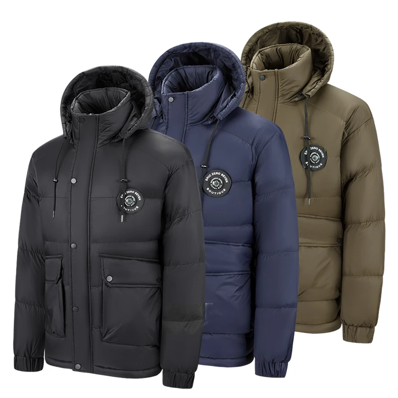 Wholesale Casual Street Winter Detachable Hood Puffer Coat Jacket Custom Waterproof Ripstop Down Puffer Jacket For Men