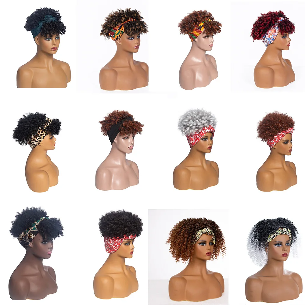 OMG natural looking wavy designer custom elastic band synthetic kinky curly bangs headband wig for women party look