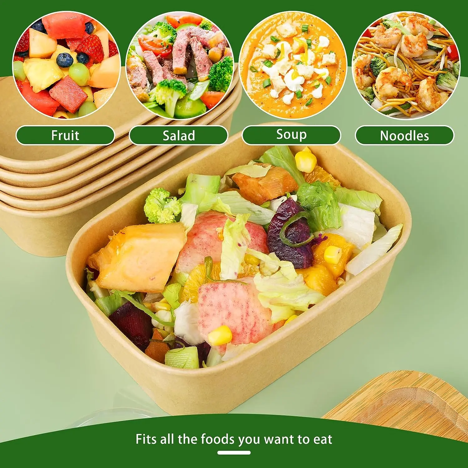 Customized food grade rectangle paper bowl disposable eco friendly compostable rectangular kraft paper bowls for restaurant