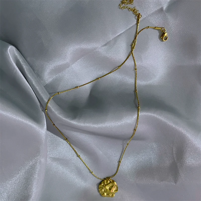 Новые аксессуары ожерелье из нержавеющей стали покрытое 18K позолоченными бусинами цепочка с неправильным молотком кулоном для