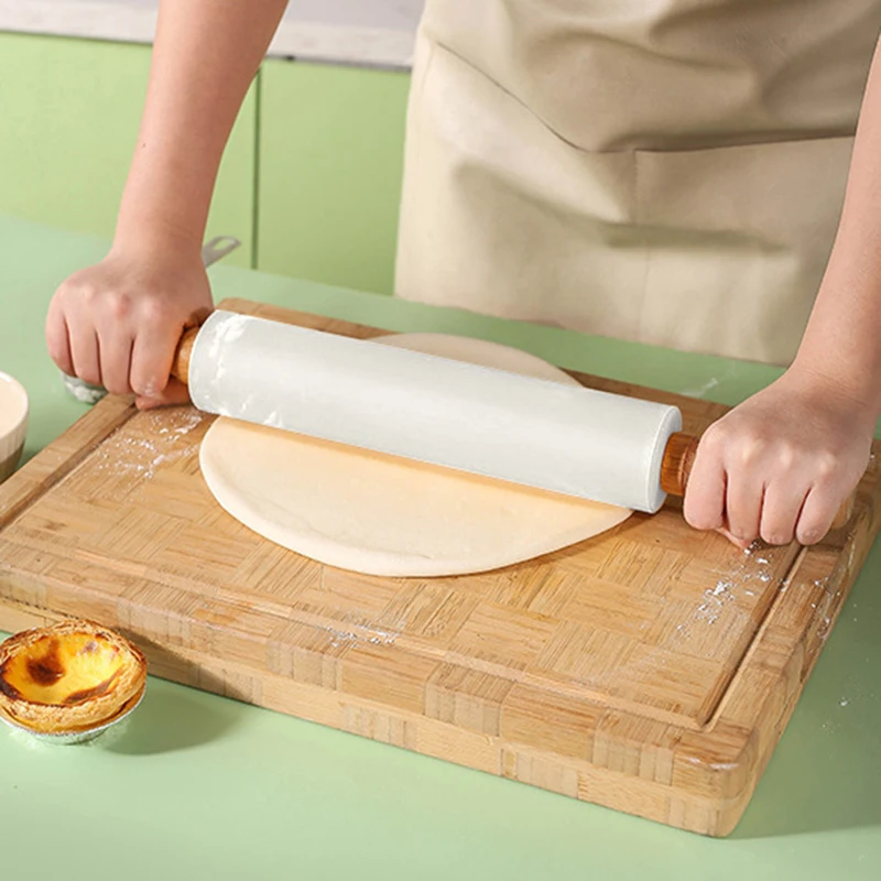 Non-Stick Wooden Handle Silicone Rolling Pin Reusable Pastry Dough Flour Roller Durable Kitchen Baking Cooking Tools Rolling Pin