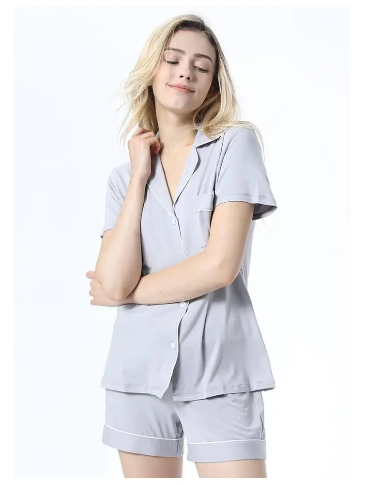 Wholesale ladies short sleeve short shorts lounge wear women cotton sleepwear modal pajama set