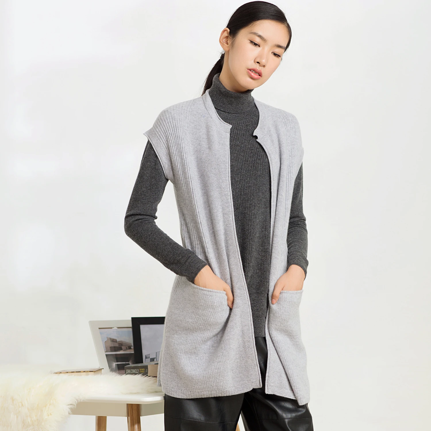 Factory OEM custom color winter short sleeve cashmere knitted cardigan sweater