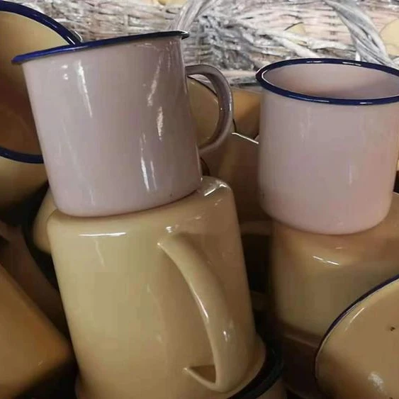 cheap  enamel soup mug plain with handle