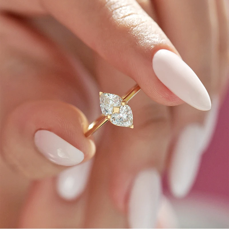 Hayler joyas moissanite с двумя сердечками однотонное кольцо из 18-каратного золота минималистское высококачественное ювелирное изделие серебряные кольца для девочки