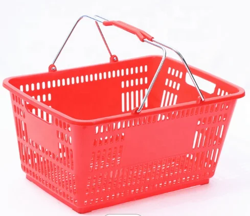 Wholesale Stackable Metal Handles Grocery Supermarket PP Plastic Shopping Basket