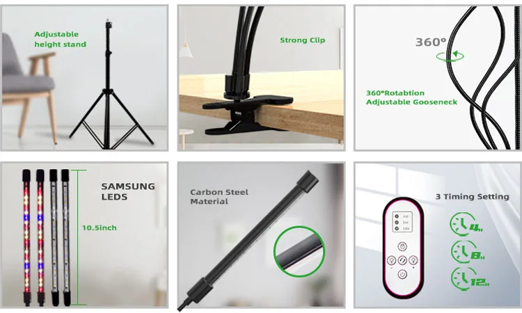 Newest Hot Sell 4 Heads 20w Full Spectrum Indoor Garden Plant Light Clip Led Grow Light