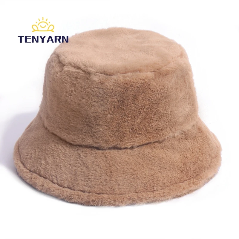 Tenyarn 2023 Warm Fashion Bulk Designer Hats Women Winter Furry Fur Bucket Hat China Wholesale