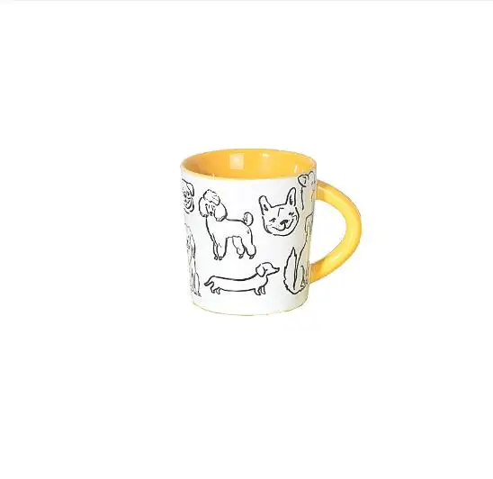 Cute Cartoon Line Dog Design Kids Water Mug High Capacity Ceramic Mug Cup For Children