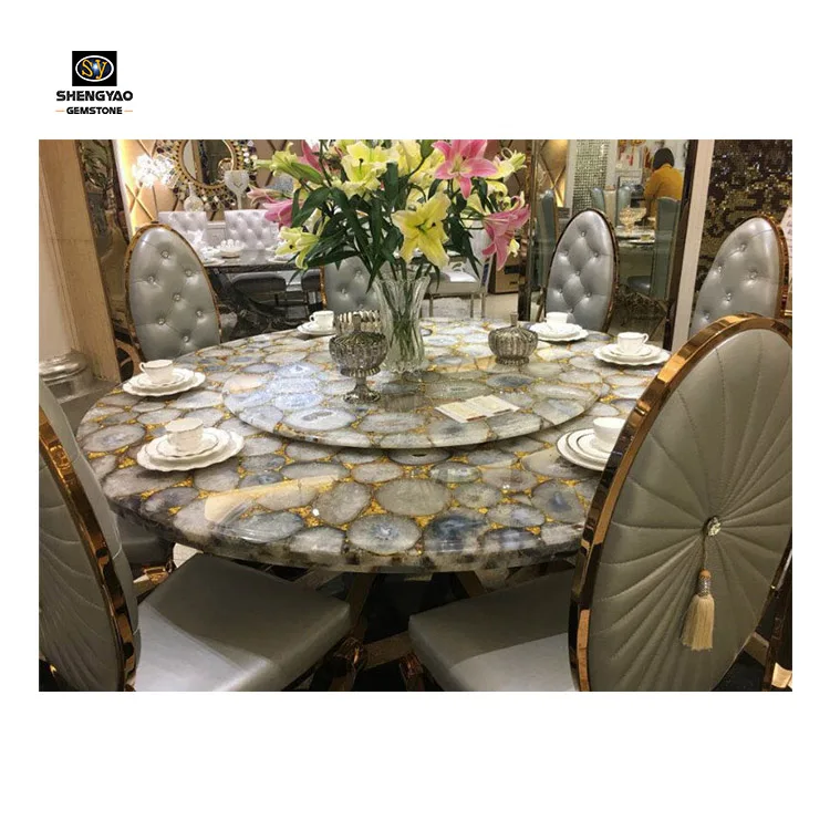 Мебель из натуральных драгоценных камней роскошный круглый обеденный стол серого Агата