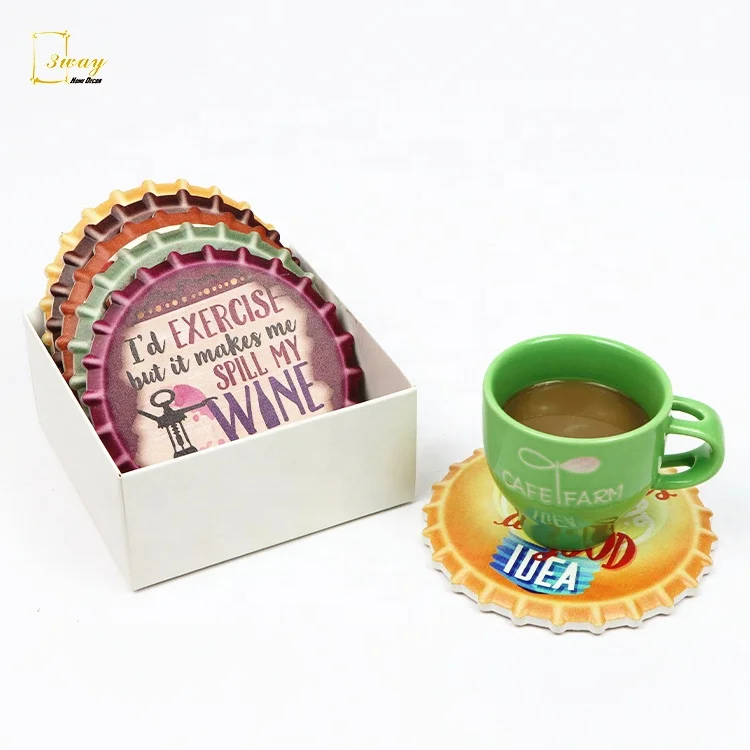 Kitchen decor OEM custom shinny matt absorbent beer tea coffee ceramic coasters cup mat placemat with cork heat resistant