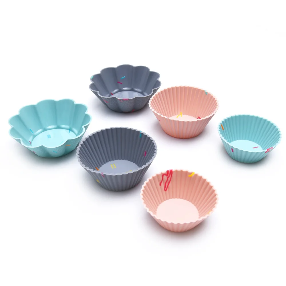 6 PCS Set Silicone Cake Mold 3 Kinds of Flower Shaped Muffin Cup DIY Handmade Nonstick Case Baking Tools Reusable Cupcake Liners