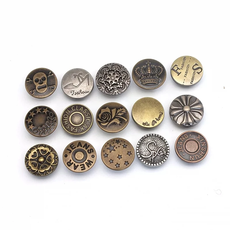 Wholesale custom embossed logo metal zinc alloy jeans button