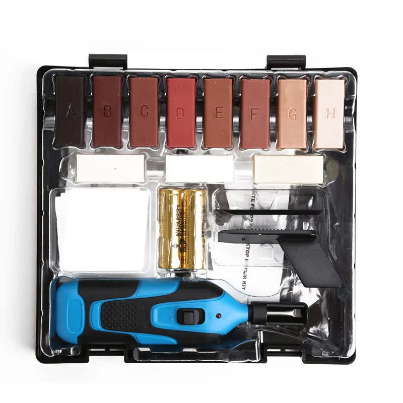 Winmax Wood Furniture Scratch Wax-Filler Matches Maple Laminate Floor Repair Kit with Battery Power Melting Tool